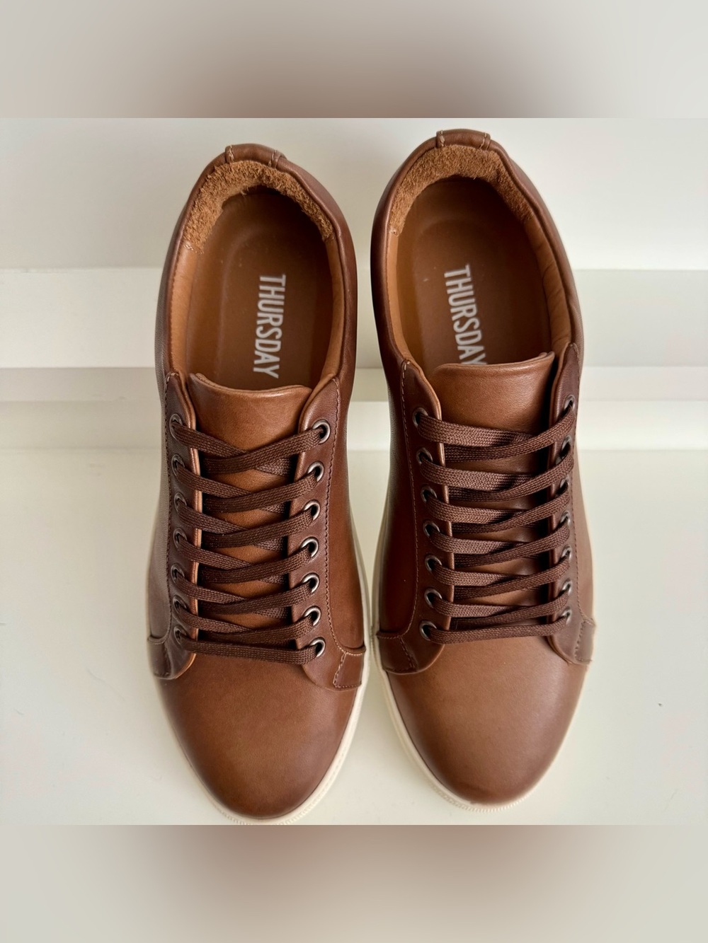 Thursday Everyday Leather Sneakers Women 10.5 Men 9 - Clean AF - Brown Low Top - Picture 3 of 15